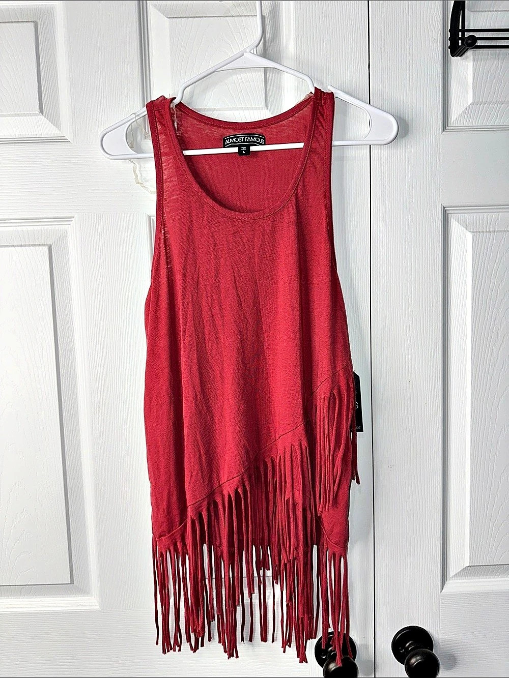 Almost Famous Fringe Tank Top in Red Large NWT